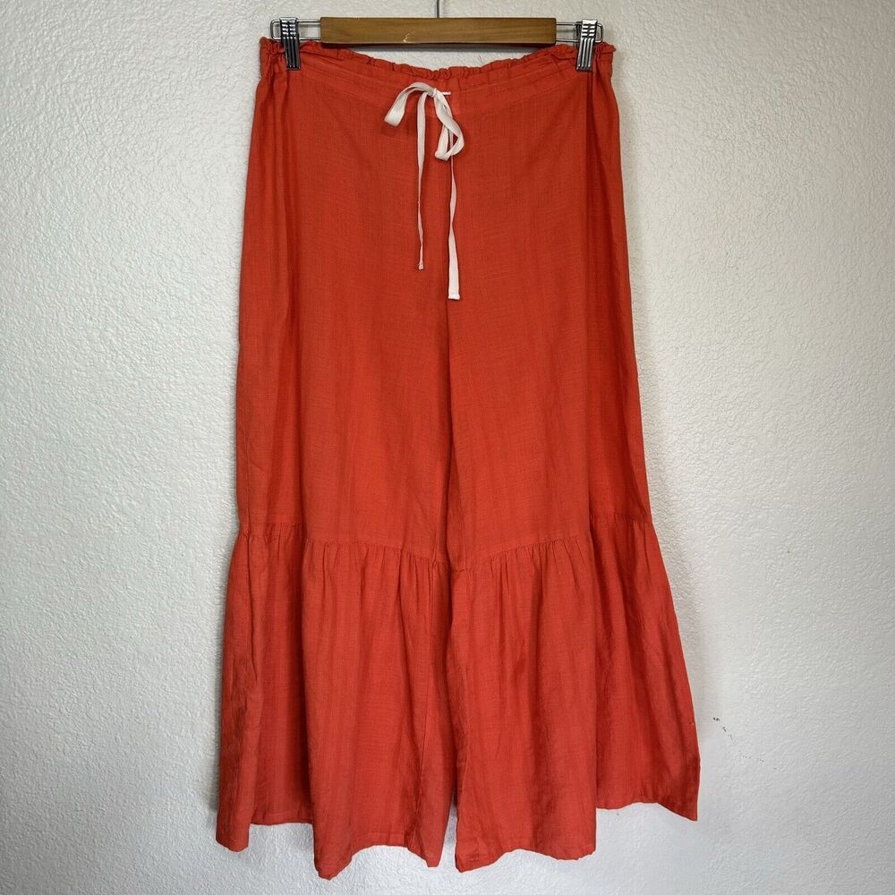 Anthropologie Pajama Pants Women XS Floreat Orange Gauze Oversized Sleepwear